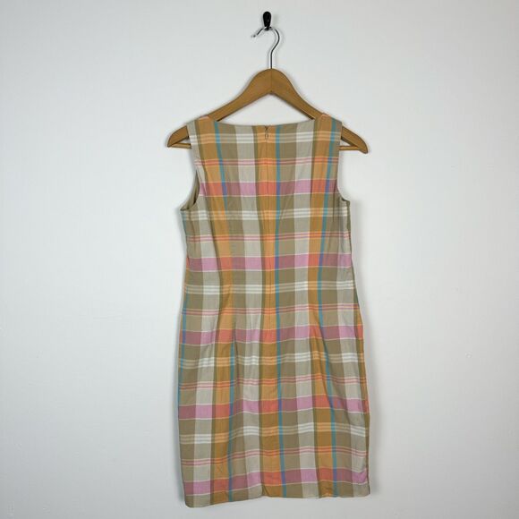 Y2K Petite Sophisticate Clueless Style Pink Blue Orange Spring Plaid Dress - Picture 4 of 5